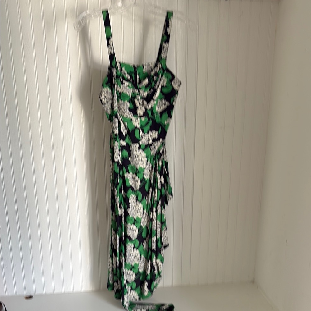 Trashy Diva Green Black And White Floral Wrap Midi Dress